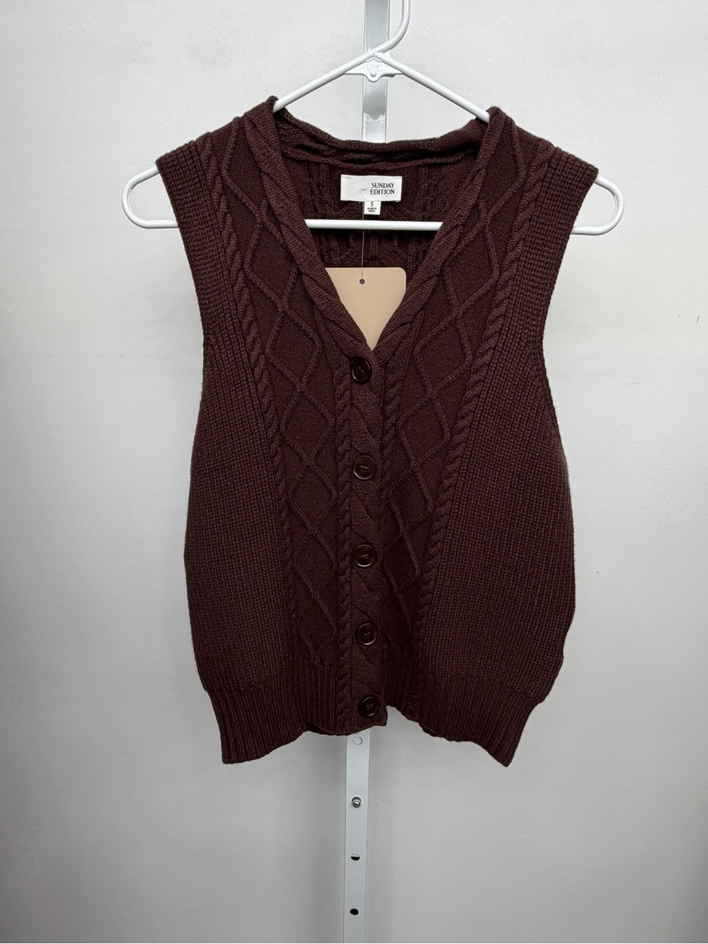 Women's Cable Knit V-Neck Button Vest - Dark Brown